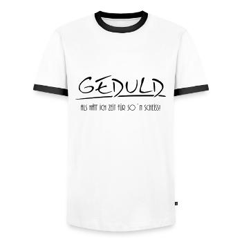 geduld - Men's Ringer Shirt - white/black - Front - AI Model Female 172 light (172cm) & AI Model Male 178 dark (178cm)