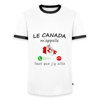 Le Canada m'appelle de la collection "appel" - T-shirt contrasté Homme - blanc/noir - Devant - AI Model Female 172 light (172cm) & AI Model Male 178 dark (178cm)