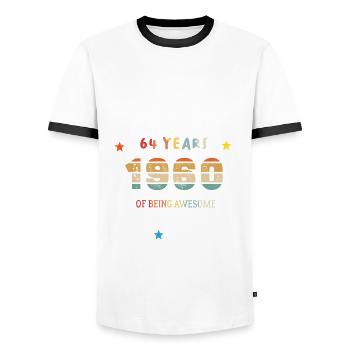 64 Jahre alt Baujahr 1960 Jahrgang März 1960 - Männer Kontrast-T-Shirt - Weiß/Schwarz - Vorne - AI Model Female 172 light (172cm) & AI Model Male 178 dark (178cm)