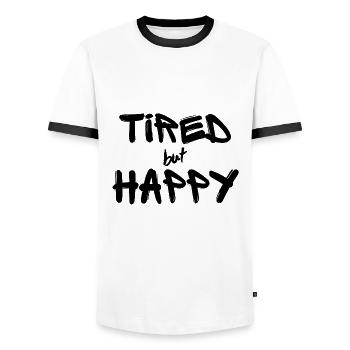 Tired but Happy black - Men's Ringer Shirt - white/black - Front - AI Model Female 172 light (172cm) & AI Model Male 178 dark (178cm)