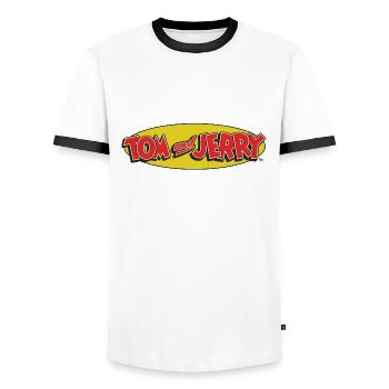 Tom et Jerry Logo - T-shirt contrasté Homme - blanc/noir - Devant - AI Model Female 172 light (172cm) & AI Model Male 178 dark (178cm)