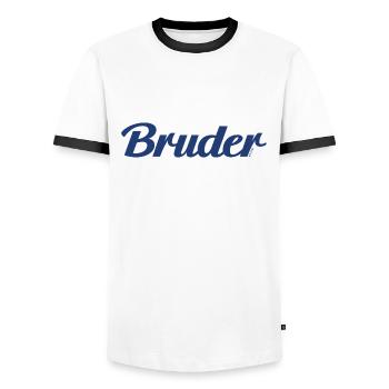 Brother dark blue 2024 - Men's Ringer Shirt - white/black - Front - AI Model Female 172 light (172cm) & AI Model Male 178 dark (178cm)
