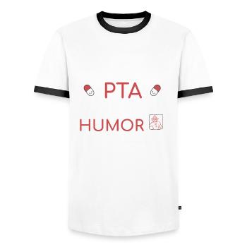 PTA | Dose of Humor - Männer Kontrast-T-Shirt - Weiß/Schwarz - Vorne - AI Model Female 172 light (172cm) & AI Model Male 178 dark (178cm)
