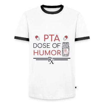 PTA | Dose of Humor - Männer Kontrast-T-Shirt - Weiß/Schwarz - Vorne - AI Model Female 172 light (172cm) & AI Model Male 178 dark (178cm)