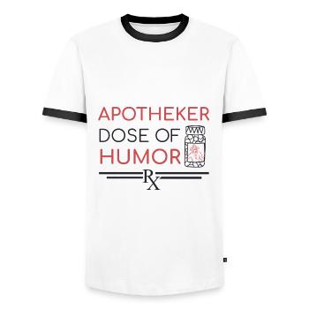 Pharmacist | Dose of Humor - Men's Ringer Shirt - white/black - Front - AI Model Female 172 light (172cm) & AI Model Male 178 dark (178cm)
