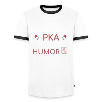 L’ACP | Dose d’humour - T-shirt contrasté Homme - blanc/noir - Devant - AI Model Female 172 light (172cm) & AI Model Male 178 dark (178cm)