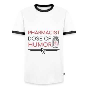 Pharmacist | Dose of Humor - Men's Ringer Shirt - white/black - Front - AI Model Female 172 light (172cm) & AI Model Male 178 dark (178cm)