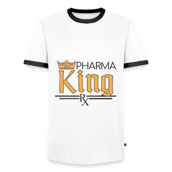 Pharmacy | Pharma King - Men's Ringer Shirt - white/black - Front - AI Model Female 172 light (172cm) & AI Model Male 178 dark (178cm)