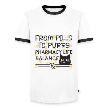 Pharmacy Cat From Pills to Purrs yellow-black - Men's Ringer Shirt - white/black - Front - AI Model Female 172 light (172cm) & AI Model Male 178 dark (178cm)