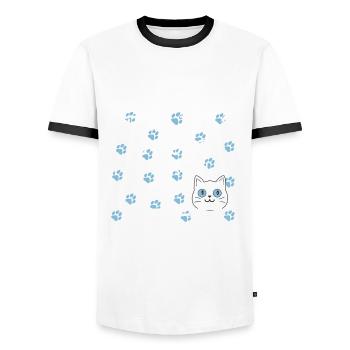 Pharmacy Cat Pills to Purrs Blue-White - Men's Ringer Shirt - white/black - Front - AI Model Female 172 light (172cm) & AI Model Male 178 dark (178cm)