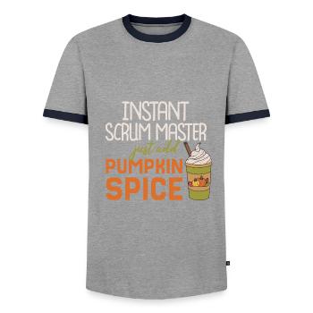 Instant Scrum Master add Pumpkin Spice - Men's Ringer Shirt - grey/navy  - Front - AI Model Female 172 light (172cm) & AI Model Male 178 light (178cm)