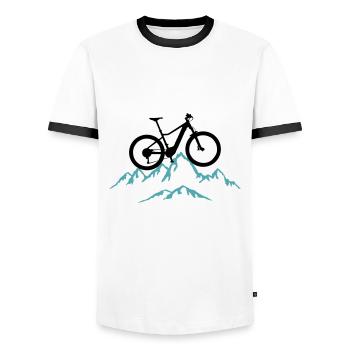 Mountain biking, mountain biking and mountains, cycling - Men's Ringer Shirt - white/black - Front - AI Model Female 172 light (172cm) & AI Model Male 178 dark (178cm)