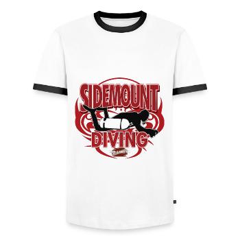 Sidemount Diving Cave Diving No Limit - Men's Ringer Shirt - white/black - Front - AI Model Female 172 light (172cm) & AI Model Male 178 dark (178cm)