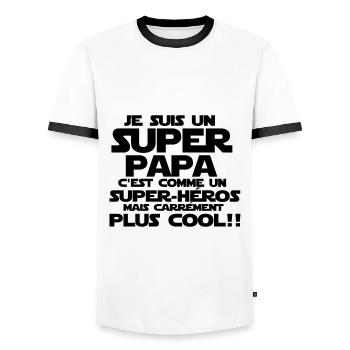 c'est comme un super-héros(super papa) - T-shirt contrasté Homme - blanc/noir - Devant - AI Model Female 172 light (172cm) & AI Model Male 178 dark (178cm)