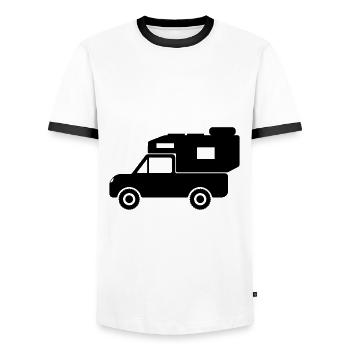 Pickup Camper Residential Cabin Settling Cabin Rv - Men's Ringer Shirt - white/black - Front - AI Model Female 172 light (172cm) & AI Model Male 178 dark (178cm)