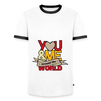 Weltreise Partnershirt Travel Buddies Reise Spruch - Männer Kontrast-T-Shirt - Weiß/Schwarz - Vorne - AI Model Female 172 light (172cm) & AI Model Male 178 dark (178cm)
