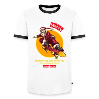 Santa skateboarder, Christmas gift - Männer Kontrast-T-Shirt - Weiß/Schwarz - Vorne - AI Model Female 172 light (172cm) & AI Model Male 178 dark (178cm)