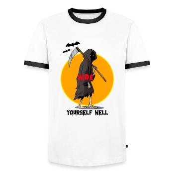 Skeleton Demon scary cartoon - Männer Kontrast-T-Shirt - Weiß/Schwarz - Vorne - AI Model Female 172 light (172cm) & AI Model Male 178 dark (178cm)