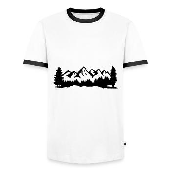 Mountains with snow, forest and trees - Men's Ringer Shirt - white/black - Front - AI Model Female 172 light (172cm) & AI Model Male 178 dark (178cm)