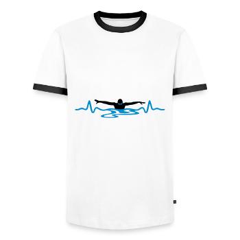 Nageur et battement de coeur, nage - T-shirt contrasté Homme - blanc/noir - Devant - AI Model Female 172 light (172cm) & AI Model Male 178 dark (178cm)