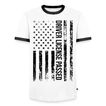 American Flag Driver License Passed Driving Exam - Men's Ringer Shirt - white/black - Front - AI Model Female 172 light (172cm) & AI Model Male 178 dark (178cm)