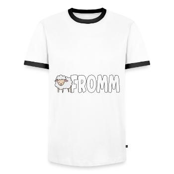 Lammfromm - Du bist unschuldig. IMMER! - Männer Kontrast-T-Shirt - Weiß/Schwarz - Vorne - AI Model Female 172 light (172cm) & AI Model Male 178 dark (178cm)