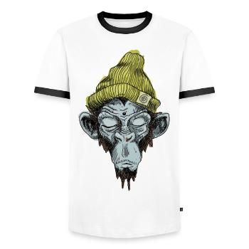 Monkey with hat - Men's Ringer Shirt - white/black - Front - AI Model Female 172 light (172cm) & AI Model Male 178 dark (178cm)