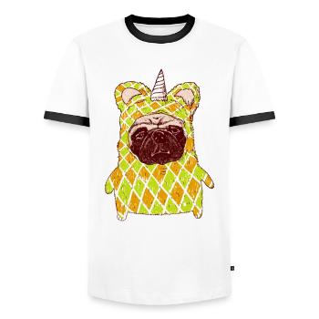 Dog in costume with unicorn - Men's Ringer Shirt - white/black - Front - AI Model Female 172 light (172cm) & AI Model Male 178 dark (178cm)