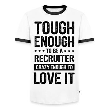 strong recruiter advertiser - Men's Ringer Shirt - white/black - Front - AI Model Female 172 light (172cm) & AI Model Male 178 dark (178cm)