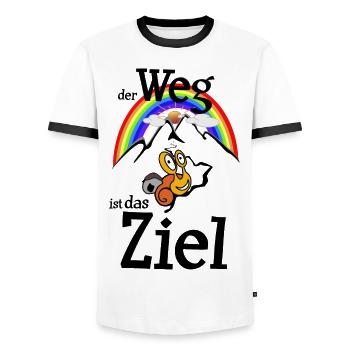 Der Weg ist das Ziel Wander Schnecke - Männer Kontrast-T-Shirt - Weiß/Schwarz - Vorne - AI Model Female 172 light (172cm) & AI Model Male 178 dark (178cm)