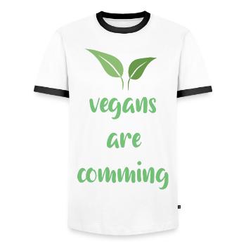 Végétalien Végétalien Bien-être animal Végétarien Végétarien - T-shirt contrasté Homme - blanc/noir - Devant - AI Model Female 172 light (172cm) & AI Model Male 178 dark (178cm)