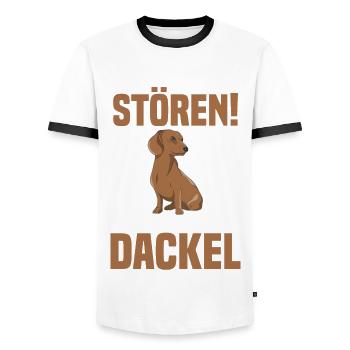 Hund Dackel - Männer Kontrast-T-Shirt - Weiß/Schwarz - Vorne - AI Model Female 172 light (172cm) & AI Model Male 178 dark (178cm)