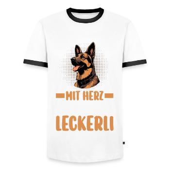 Hund Deutscher Schäferhund - Männer Kontrast-T-Shirt - Weiß/Schwarz - Vorne - AI Model Female 172 light (172cm) & AI Model Male 178 dark (178cm)