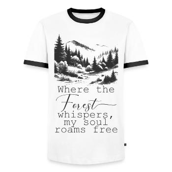 Wald Berge Motiv mit schönem Spruch - Männer Kontrast-T-Shirt - Weiß/Schwarz - Vorne - AI Model Female 172 light (172cm) & AI Model Male 178 dark (178cm)