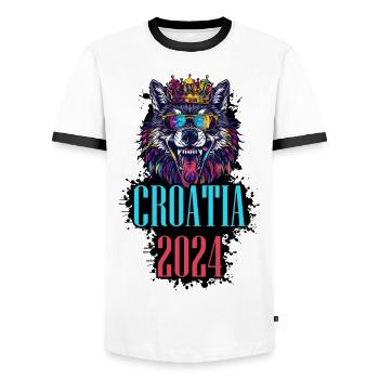 Croatia 2024 Holidays Wolf - Men's Ringer Shirt - white/black - Front - AI Model Female 172 light (172cm) & AI Model Male 178 dark (178cm)