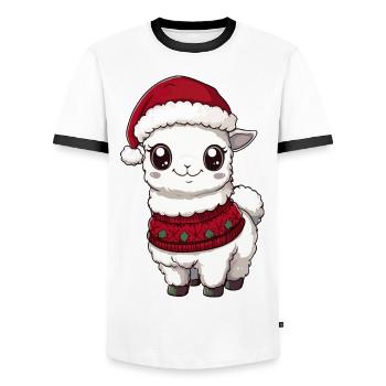 Alpaca Llama Christmas Comic - Men's Ringer Shirt - white/black - Front - AI Model Female 172 light (172cm) & AI Model Male 178 dark (178cm)