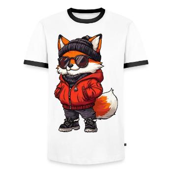 Fox Cool Comic - Men's Ringer Shirt - white/black - Front - AI Model Female 172 light (172cm) & AI Model Male 178 dark (178cm)