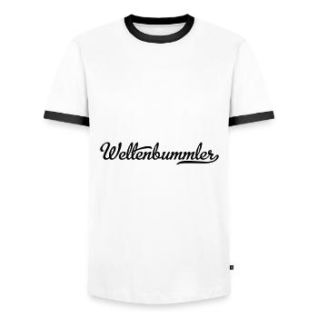 weltenbummler - Männer Kontrast-T-Shirt - Weiß/Schwarz - Vorne - AI Model Female 172 light (172cm) & AI Model Male 178 dark (178cm)