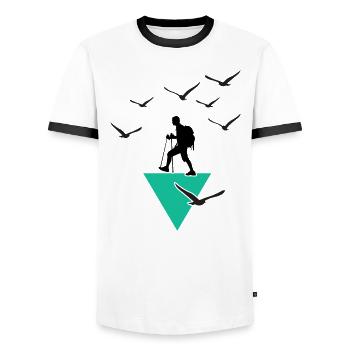 randonnée trekking sentier randonnée randonnée pédestre - T-shirt contrasté Homme - blanc/noir - Devant - AI Model Female 172 light (172cm) & AI Model Male 178 dark (178cm)