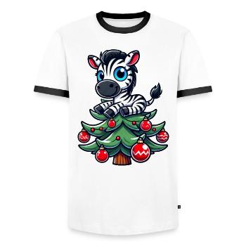 Süßes Zebra Weihnachtsbaum Skurriler Weihnachtsman - Männer Kontrast-T-Shirt - Weiß/Schwarz - Vorne - AI Model Female 172 light (172cm) & AI Model Male 178 dark (178cm)