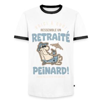 Retraite Humour retraité Cadeau drole retraite - T-shirt contrasté Homme - blanc/noir - Devant - AI Model Female 172 light (172cm) & AI Model Male 178 dark (178cm)