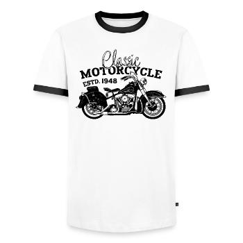 Retro 1948 Motorcycle Biker Motorcycle Birthday 1948 - Men's Ringer Shirt - white/black - Front - AI Model Female 172 light (172cm) & AI Model Male 178 dark (178cm)