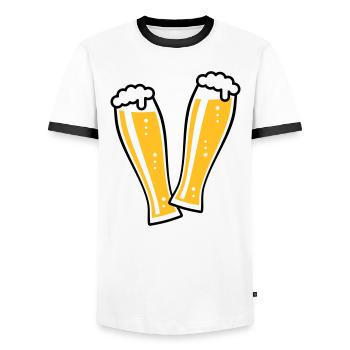 2 Weißbiergläser Stoßen An (Bier Weizenbier / 2C) - Männer Kontrast-T-Shirt - Weiß/Schwarz - Vorne - AI Model Female 172 light (172cm) & AI Model Male 178 dark (178cm)