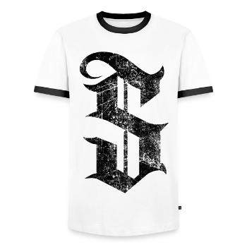 Tshirt alphabet initial S - T-shirt contrasté Homme - blanc/noir - Devant - AI Model Female 172 light (172cm) & AI Model Male 178 dark (178cm)
