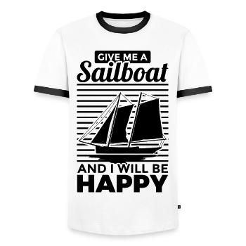 Gib mir ein Segelboot ich werd glücklich - Männer Kontrast-T-Shirt - Weiß/Schwarz - Vorne - AI Model Female 172 light (172cm) & AI Model Male 178 dark (178cm)