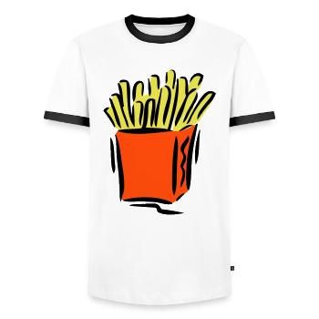 pommes, frites, french, fries, pommes de terre, - T-shirt contrasté Homme - blanc/noir - Devant - AI Model Female 172 light (172cm) & AI Model Male 178 dark (178cm)