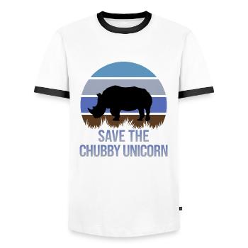 Sauvez la licorne potelé drôle rhinocéros Chibby Licorne - T-shirt contrasté Homme - blanc/noir - Devant - AI Model Female 172 light (172cm) & AI Model Male 178 dark (178cm)