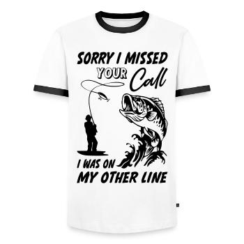 Sorry I Missed Your Call Fishing - Men's Ringer Shirt - white/black - Front - AI Model Female 172 light (172cm) & AI Model Male 178 dark (178cm)