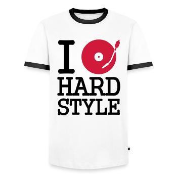 I dj / play / listen to hardstyle - Männer Kontrast-T-Shirt - Weiß/Schwarz - Vorne - AI Model Female 172 light (172cm) & AI Model Male 178 dark (178cm)