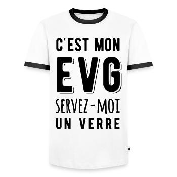 EVG enterrement vie de garçon soirée futur marié - T-shirt contrasté Homme - blanc/noir - Devant - AI Model Female 172 light (172cm) & AI Model Male 178 dark (178cm)